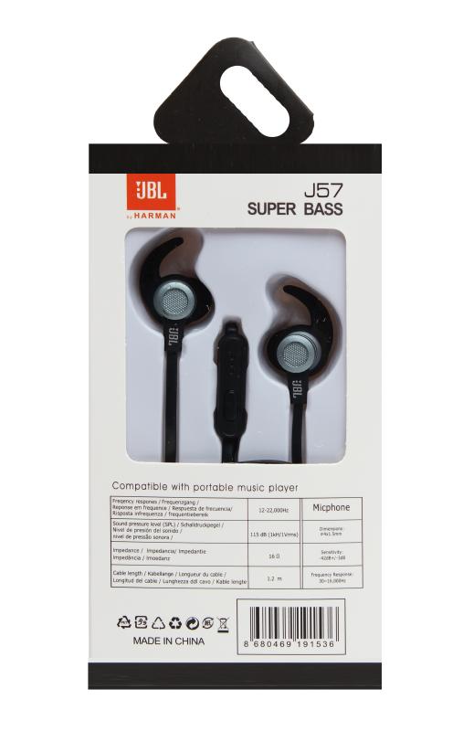 Наушники MP3 &quot;J&quot; J57 super bass с микрофоном, Sport (упаковка - коробка) (Чёрный)