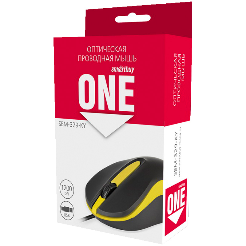 Мышь оптическая  провод.USB Smartbuy ONE 329-KG (Черно-желтый)
