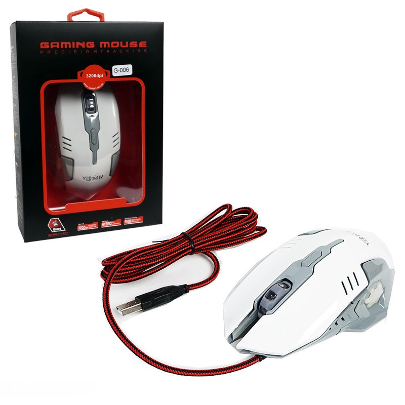 Мышь оптическая  провод.USB G-006 игровая светящаяся (подсветка 4цв) 3200 DPI (Белый)