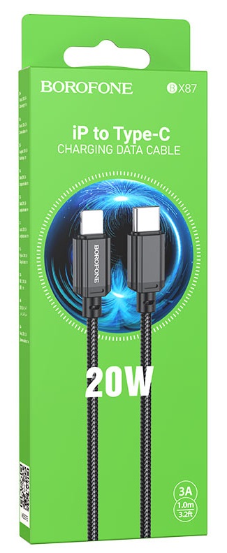 Кабель Type-C - 8 pin Borofone BX87 Sharp, 1.0м, 20Вт, PD, цвет: чёрный