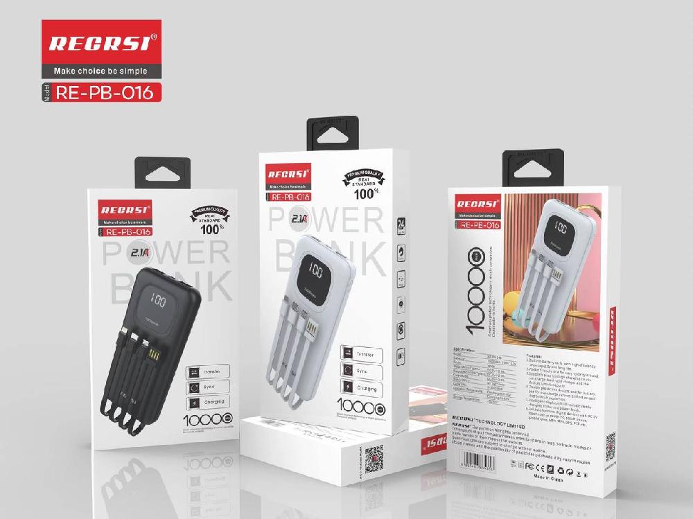 Портативный аккумулятор RECRSI RE PB016 10 000 mAh (Чёрный)