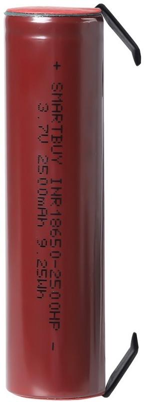 Аккумулятор высокотоковый с выводами Smartbuy LI18650-2500 mAh (100/400) (SBBR-18650-1S2500HP)