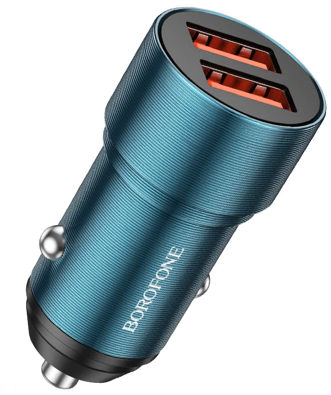 Автомобильное зарядное устройство Borofone BZ19 2USB, 2.4А, 12W металлический (в коробке) (Синий)