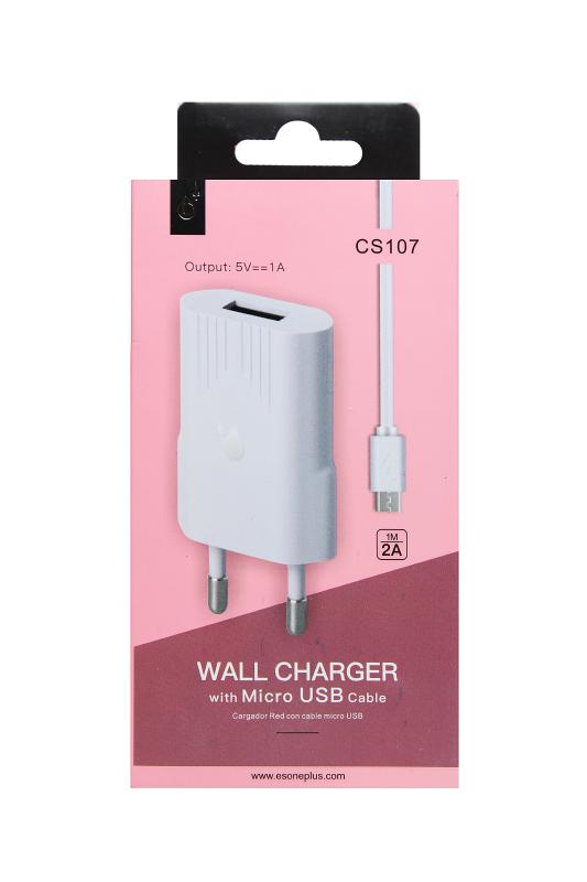 Сетевое зарядное устройство m-tk  + кабель micro USB, 1A   CS107 (Белый)