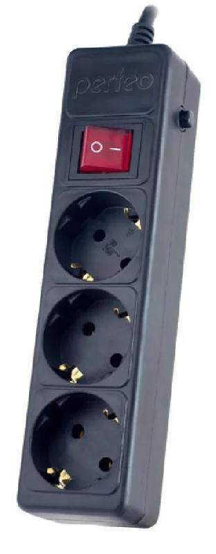 Perfeo сетевой фильтр "POWER+", 5,0м, 3 розетки, черный (PF-PP-3/5,0-B)