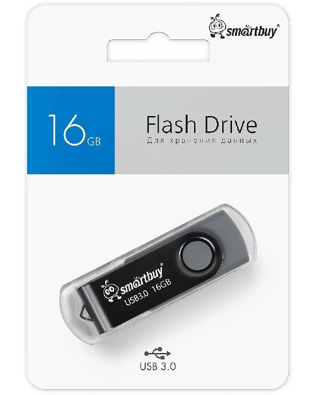 USB 3.0/3.1 накопитель Smartbuy 016 ГБ серия Twist Чёрный/Cерый (SB016GB3TWK)