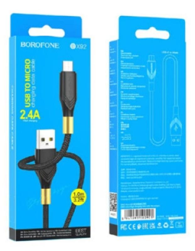 Кабель USB - микро USB Borofone BX92 Advantage, 1.0м, 2.4A, 20Вт, PD, цвет: чёрный