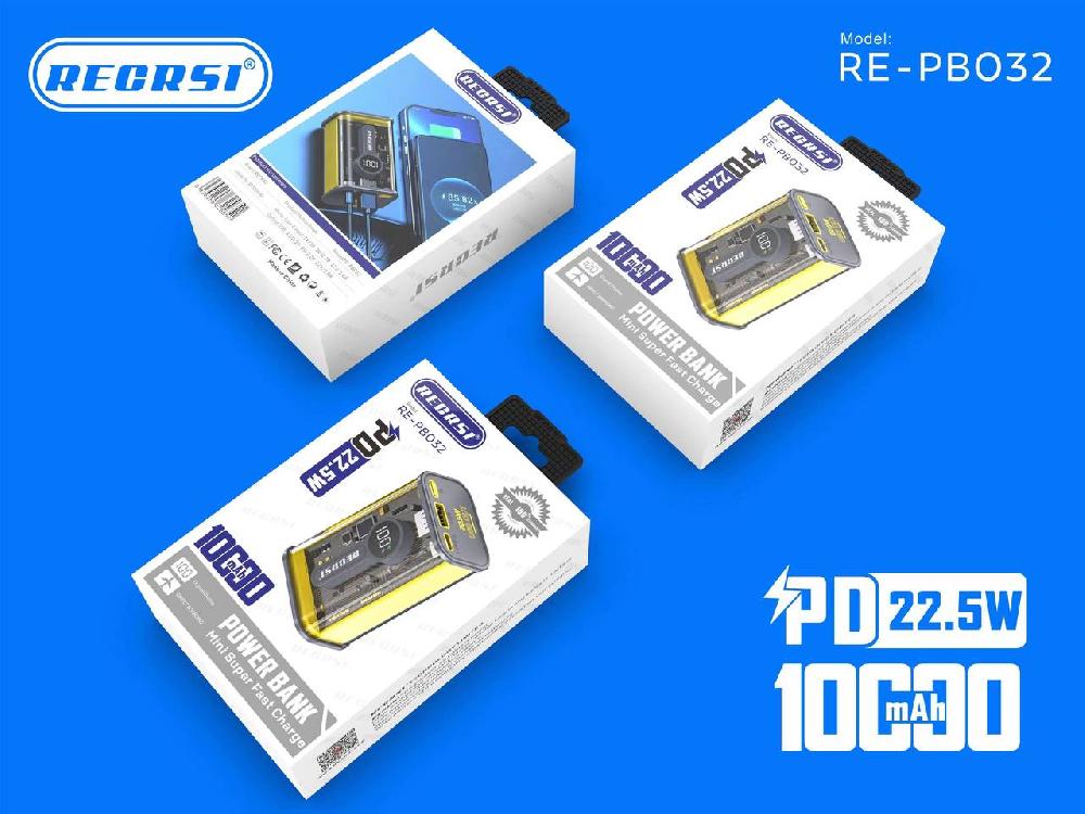 Портативный аккумулятор RECRSI RE PB032 10 000 mAh (Чёрный)