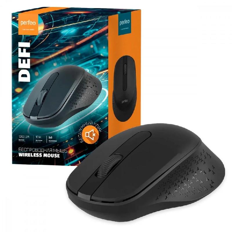 Perfeo мышь беспров., оптич. "DEFI", бесшумная, 3 кн, DPI 1200, USB, чёрн.