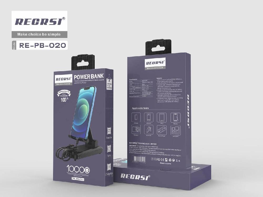 Портативный аккумулятор RECRSI PB-020 10 000 mAh (Чёрный)