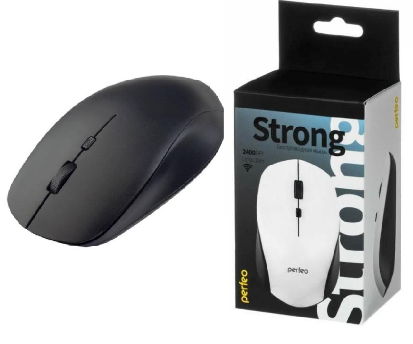 Perfeo мышь беспров., оптич. "STRONG", 4 кн, DPI 800-2400, USB, чёрн
