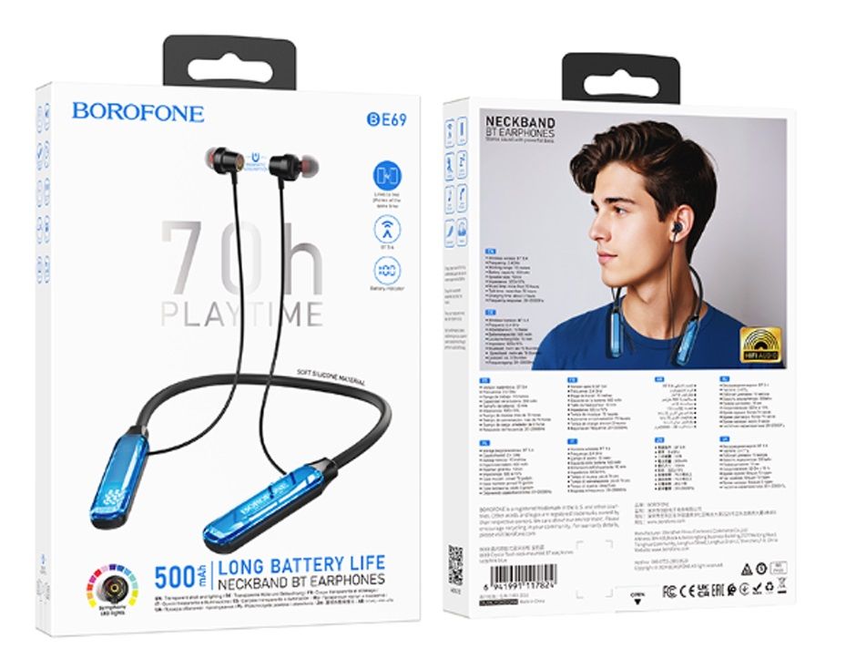 Наушники внутриканальные Borofone BE69, Crystal, Bluetooth, цвет: синий