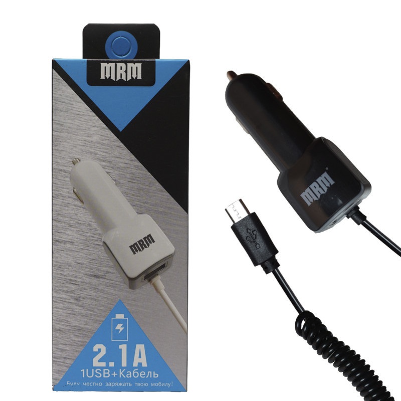 Aвтомобильное зарядное устройство Micro с USB 2.1А в коробке, КОМПЛЕКТ (блок+кабель)литой &quot;MRM&quot; MR-86 (Чёрный)