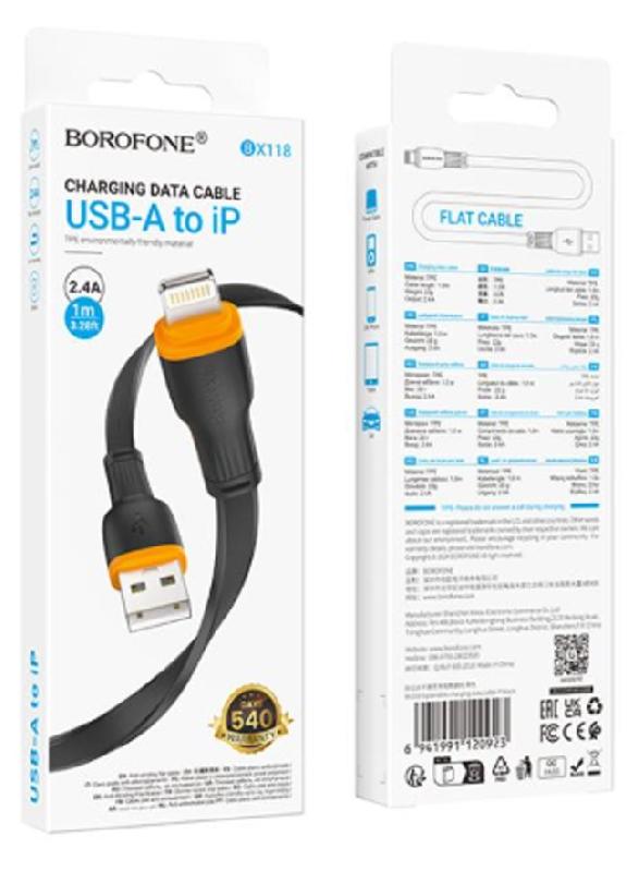 Кабель USB - 8 pin Borofone BX118 Esplendido, 1.0м, 2.4A, цвет: чёрный