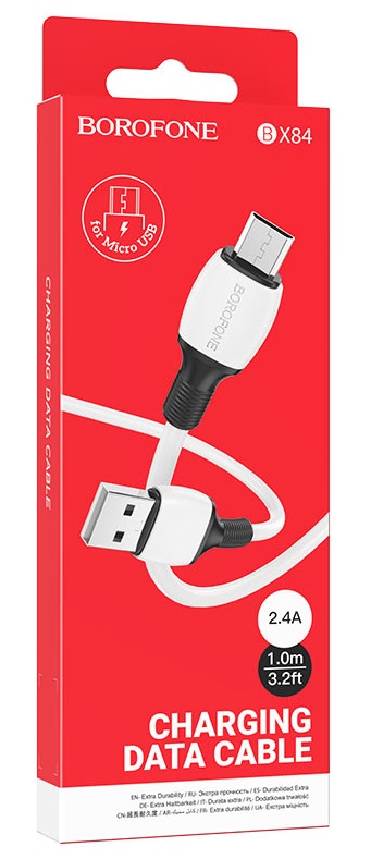 Кабель USB - микро USB Borofone BX84 Rise, 1.0м, 2.4A, цвет: белый