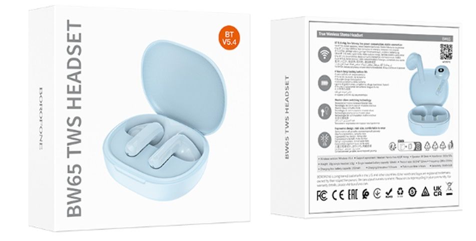 Наушники внутриканальные Borofone BW65, Deseo, Bluetooth, TWS, цвет: синий