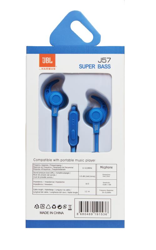Наушники MP3 &quot;J&quot; J57 super bass с микрофоном, Sport (упаковка - коробка) (Синий)