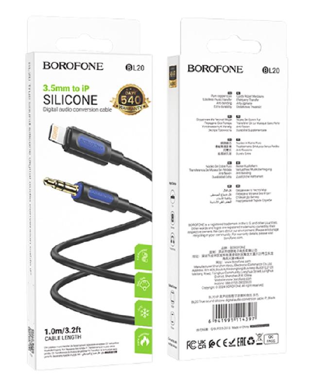 Кабель AUX, Jack 3,5mm(m) - 8 pin(m) Borofone BL20, 1.0м, цвет: чёрный
