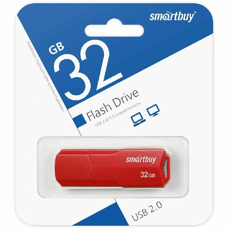 USB 2.0 накопитель Smartbuy 032 ГБ серия Clue Красный (SB32GBCLU-R)