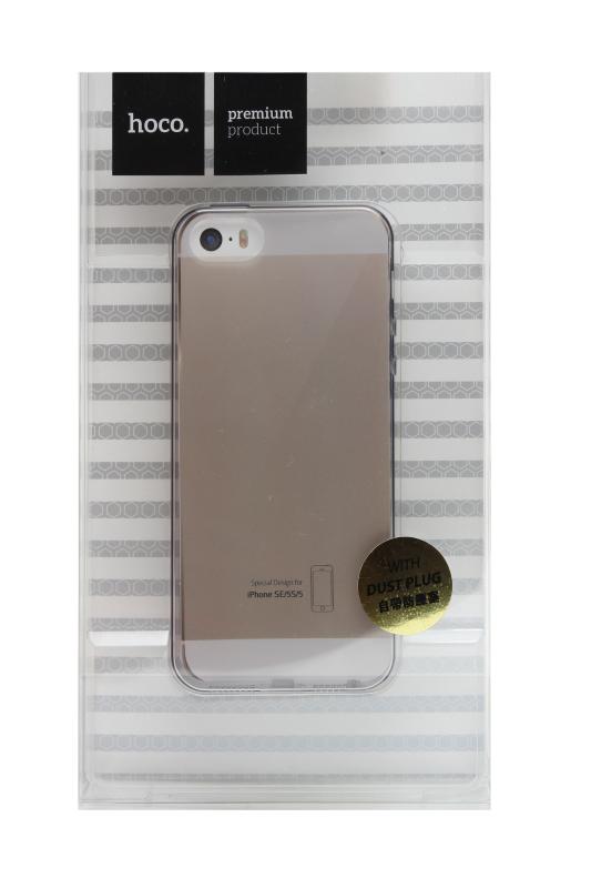 Силиковый чехол hoco для  iPhone 5/5S  прозрачный, глянцевый  (в упаковке)  (Чёрный, 6077)