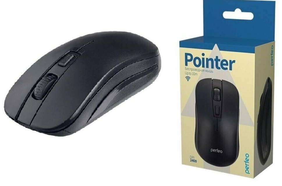 Perfeo мышь беспров., оптич. "POINTER", 4 кн, DPI 800-2400, USB, чёрн