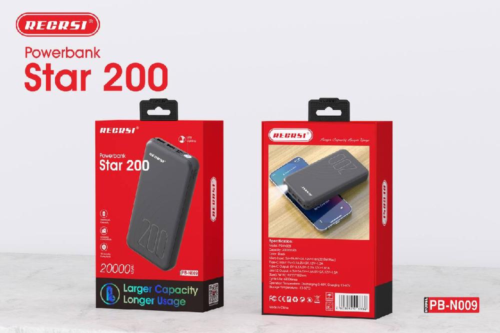 Портативный аккумулятор RECRSI PB-N009 20 000 mAh (Чёрный)