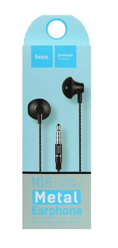 Наушники НОСО М18  EarPods с микрофоном, металл ( упаковка-картон) (Чёрный)