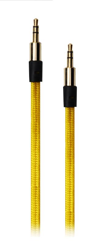 Кабель AUX  3.5 - 3.5 плоский текстильный (позолоченный наконечник) (Желтый)