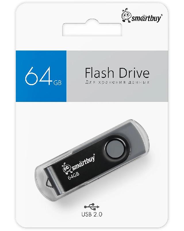 USB 2.0 накопитель Smartbuy 064 ГБ серия Twist Чёрный/Cерый (SB064GB2TWK)