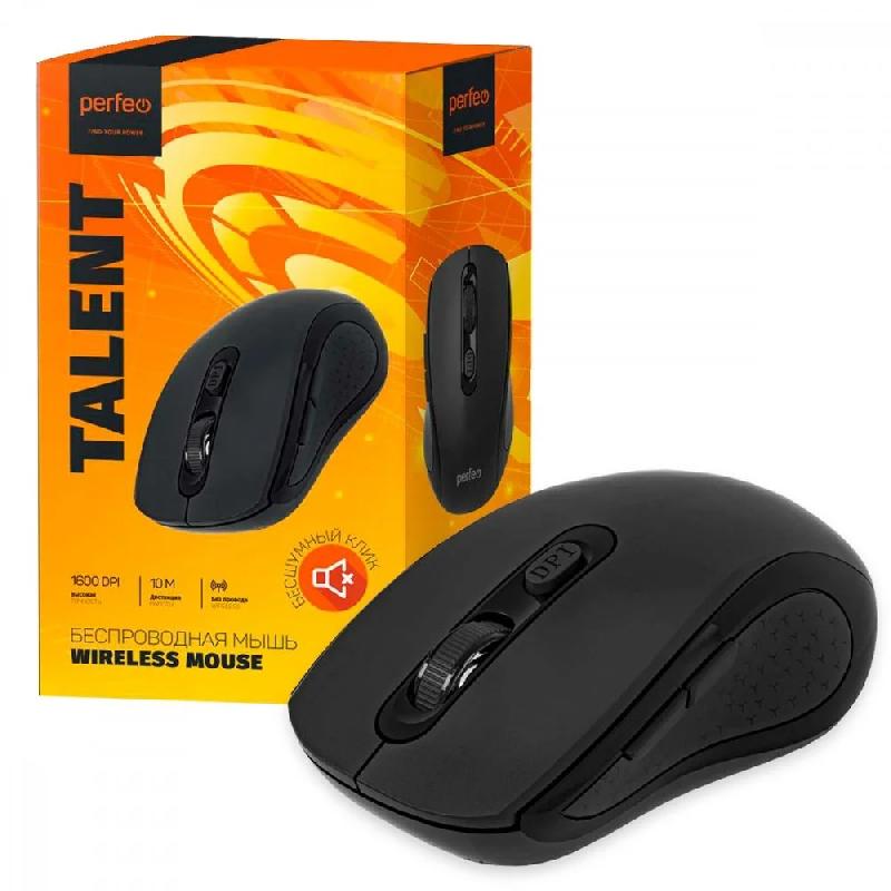Perfeo мышь беспров., оптич. "TALENT", бесшумная, 6 кн, 800-1600 DPI, USB, чёрн.