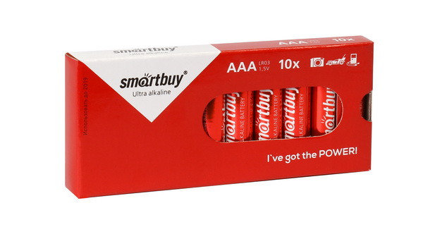 Батарейка алкалиновая Smartbuy  LR03/10 box  AAA  3А10ВХ (10 шт. в упаковке)