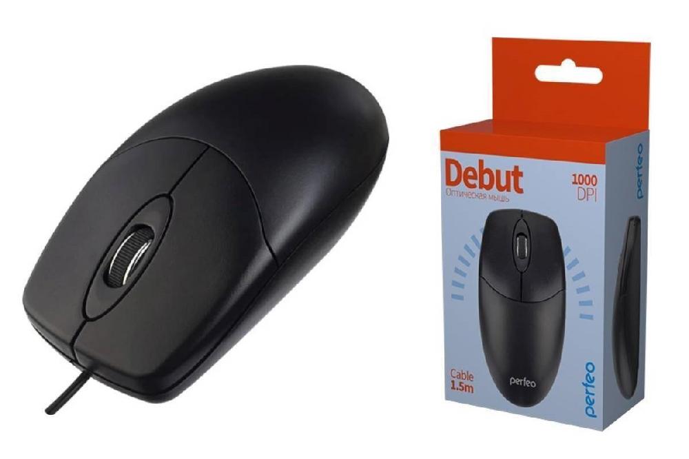 Perfeo мышь оптическая "DEBUT", 3 кн, DPI 1000, USB, чёрн.