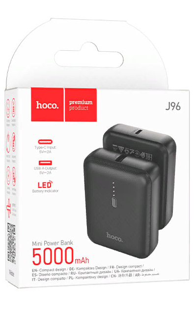 Портативный аккумулятор  Hoco J-96 5000 mAh 2A, USB разъём 2A (Type-C) (Чёрный)