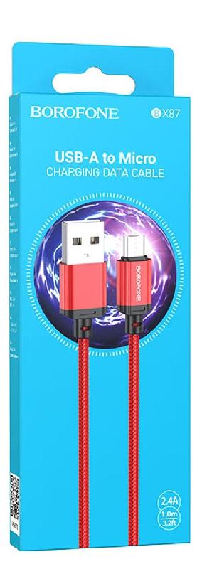 Кабель USB - микро USB Borofone BX87 Sharp, 1.0м, 2.4A, цвет: красный, не упакован