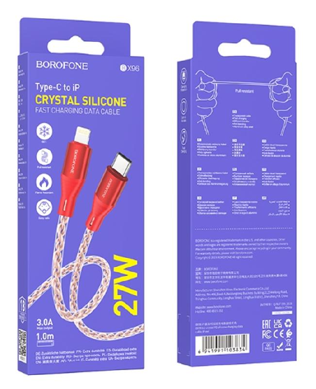 Кабель Type-C - 8 pin Borofone BX96 Ice Crystal, 1.0м, PD 27Вт, цвет: красный