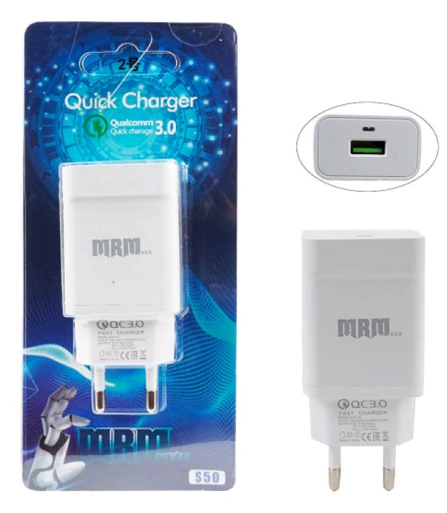 Сетевое зарядное устройство &quot;MRM&quot; S50 USB, 5V/3.1 A , QC3.0 (Белый)