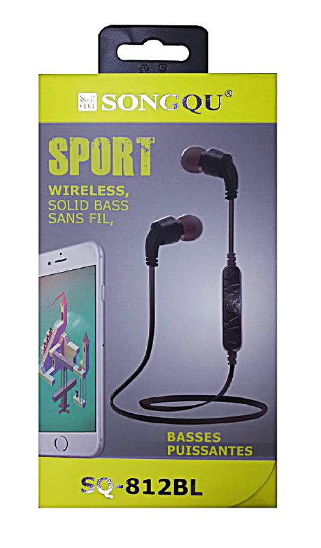 Беспроводные стереонаушники Songqu SQ-812BL sports bluetooth (с микрофоном)метал.уши (Чёрный)