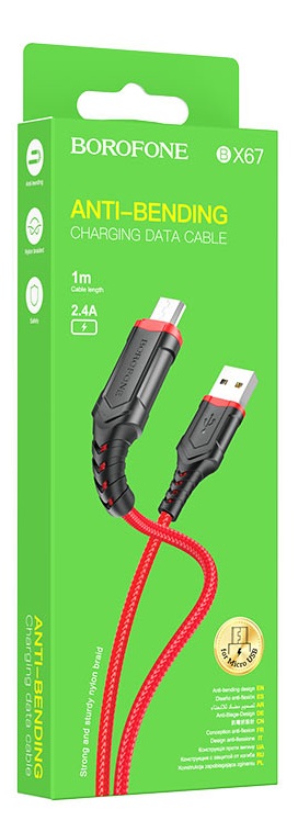 Кабель USB - микро USB Borofone BX67, 1.0м, 2.4A, цвет: красный