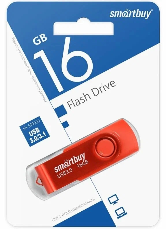 USB 3.0/3.1 накопитель Smartbuy 016 ГБ серия Twist Красный (SB016GB3TWR)