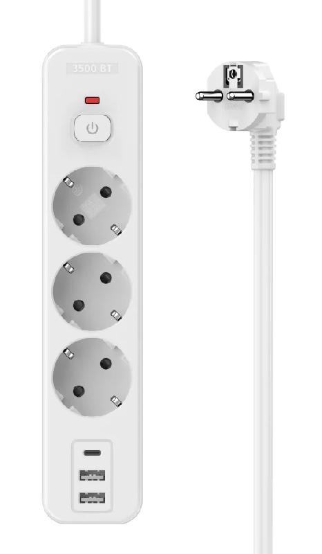 Perfeo сетевой фильтр "REAL HOME" 3,0м, 3 розетки, 2USB+1TYPE-C, 16А, 3500 Вт,тройная защита,белый.