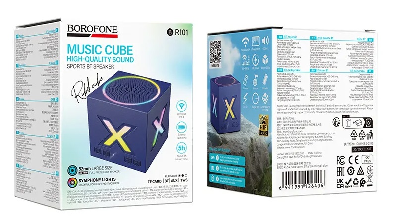 Колонка портативная Borofone, BR101, Rubik, Bluetooth, цвет: синий