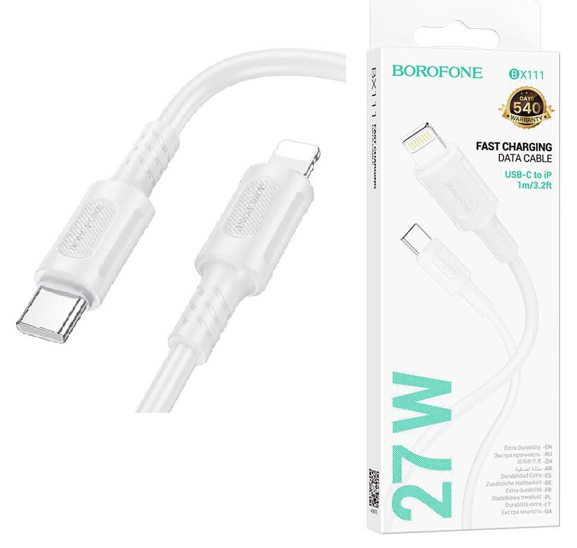 Кабель Type-C - 8 pin Borofone BX111 Feliz, 1.0м, PD 27Вт, цвет: белый