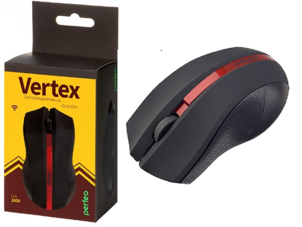 Perfeo мышь беспров., оптич. "VERTEX", 3 кн, DPI 1000, USB, чёрн/красн
