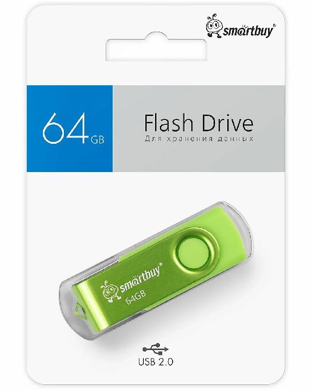USB 2.0 накопитель Smartbuy 064 ГБ серия Twist Зелёный (SB064GB2TWAG)