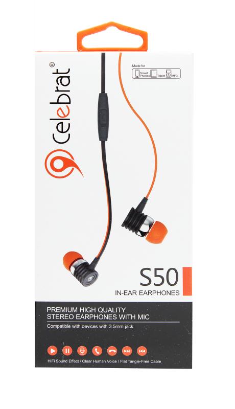 Наушники MP3  Celebrat S50 c микрофоном  (упаковка - коробка) (Оранжевый)