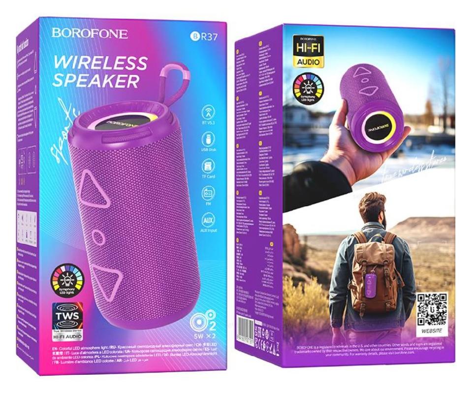 Колонка портативная Borofone, BR37, Noble sports, Bluetooth, цвет: фиолетовый