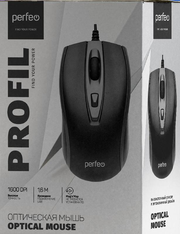 Perfeo мышь оптическая "PROFIL", 4 кн, USB, чёрная