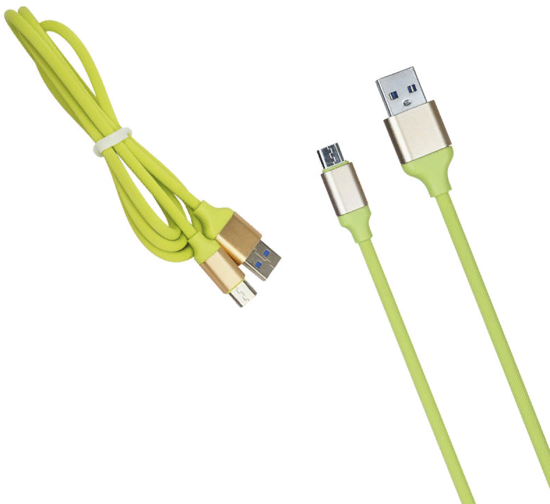 Кабель micro - USB рифленый, металл.наконечник R12 (Зеленый)