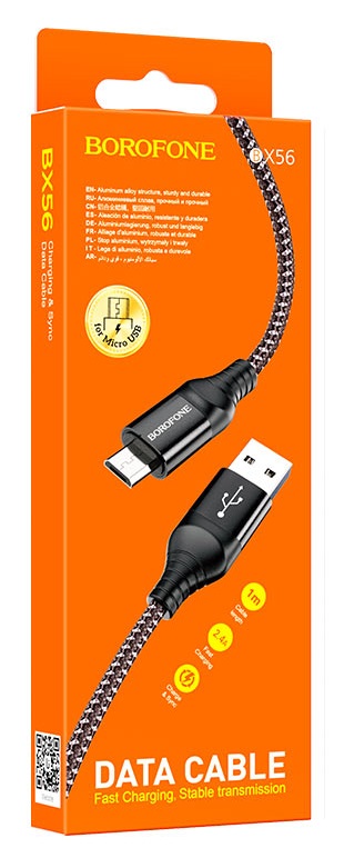 Кабель USB - микро USB Borofone BX56, 1.0м, 2.4A, цвет: чёрный
