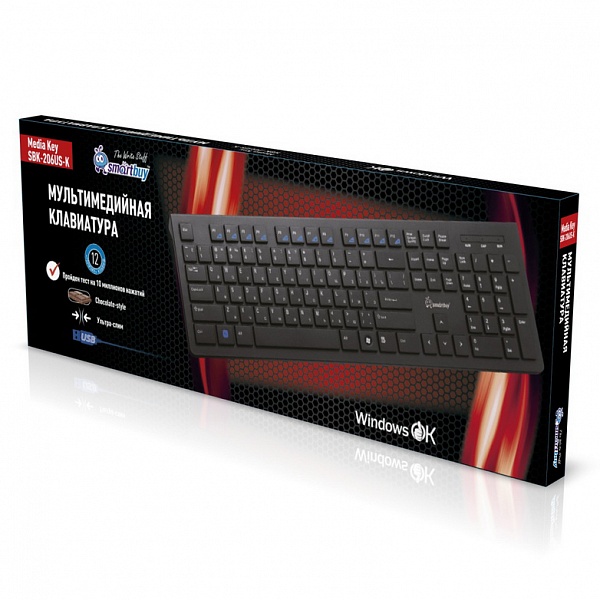 Клавиатура Smartbuy Slim проводная мультимедийная 206 USB (черная)